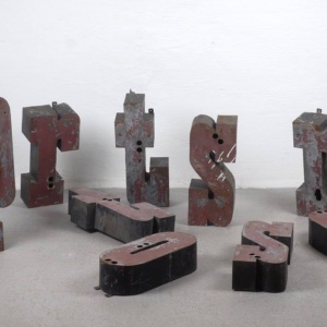 Burgundy industrial letters