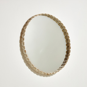 Round wooden framed mirror