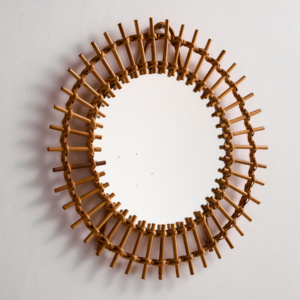 Cane and rattan framed mirror