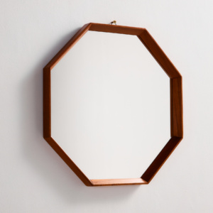 Octagonal teak framed mirror