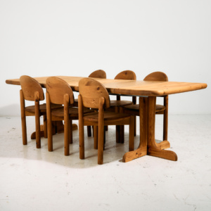 Pine dining set by Rainer Daumiller for Hirtshals Savvaerk, Set of 7