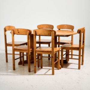 Pine dining set by Rainer Daumiller, Set of 7