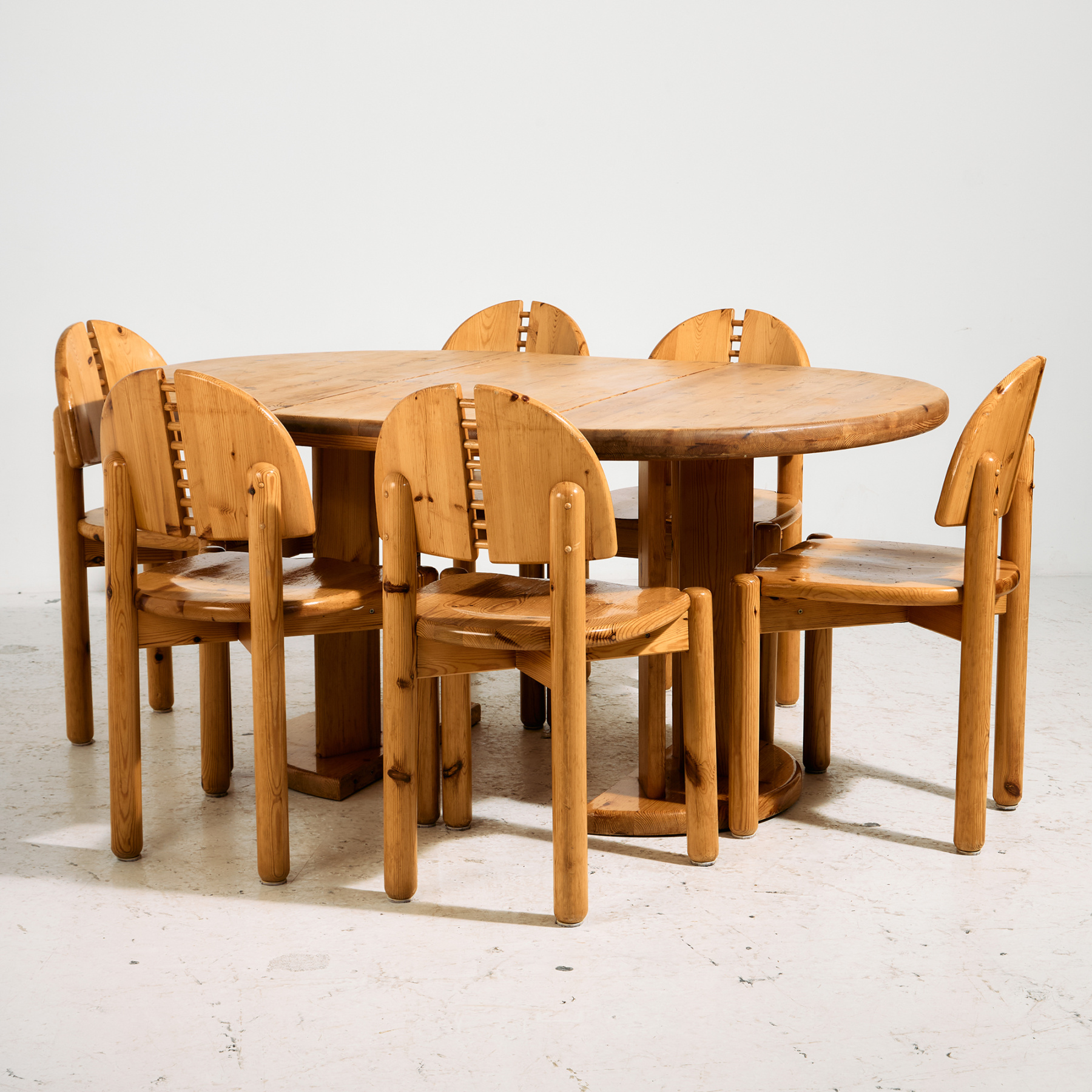 Rainer Daumiller fenyő étkezőgarnitúra, 7 darabos szett