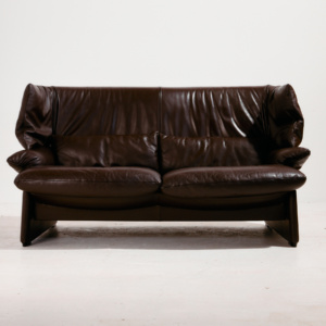 Portovenere two-seater leather sofa by Vico Magistretti for Cassina