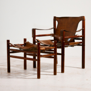 Hungarian calf leather lounge chair and ottoman, Set of 2