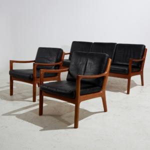 Senator leather sofa set by Ole Wanscher for France & Søn, Set of 3