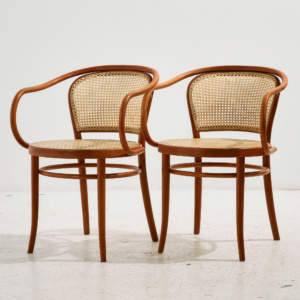 Beech and rattan armchair