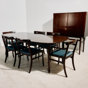 Rungstedlund mahogany dining set by Ole Wanscher for Poul Jeppesen Møbelfabrik, Set of 8