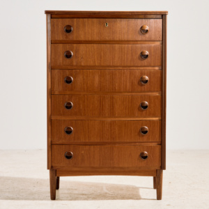 Teak dresser with six drawers
