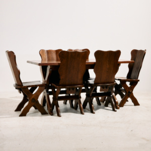 Brutalist oak dining set, set of 7