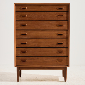 Restored teak dresser with seven drawers