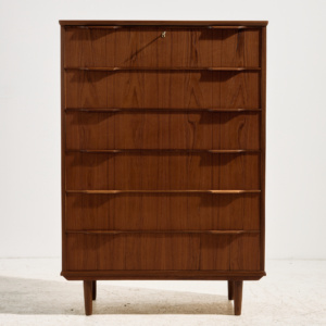 Restored teak dresser with six drawers